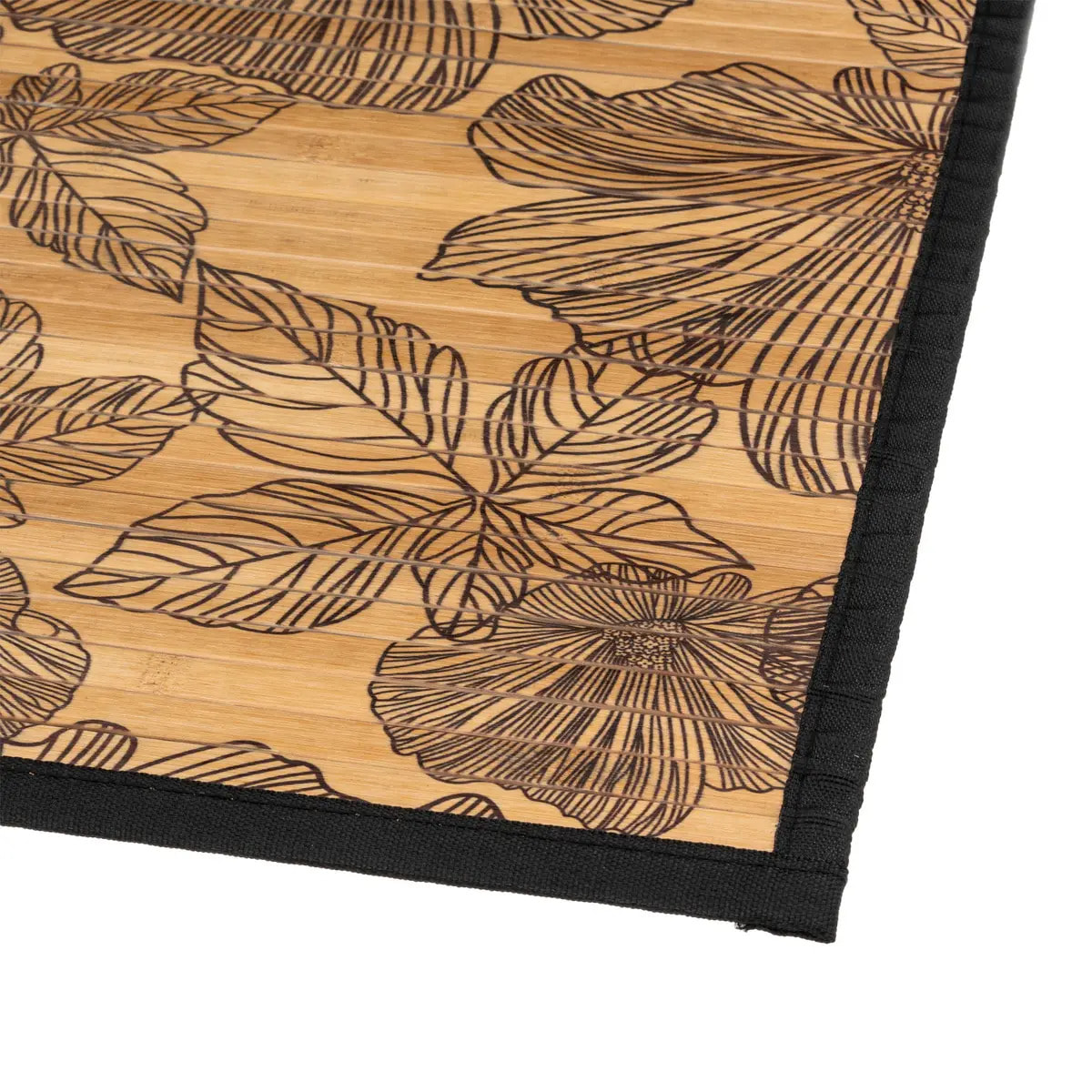 Tapis latte bambou 50x80cm "Black Flora" noir