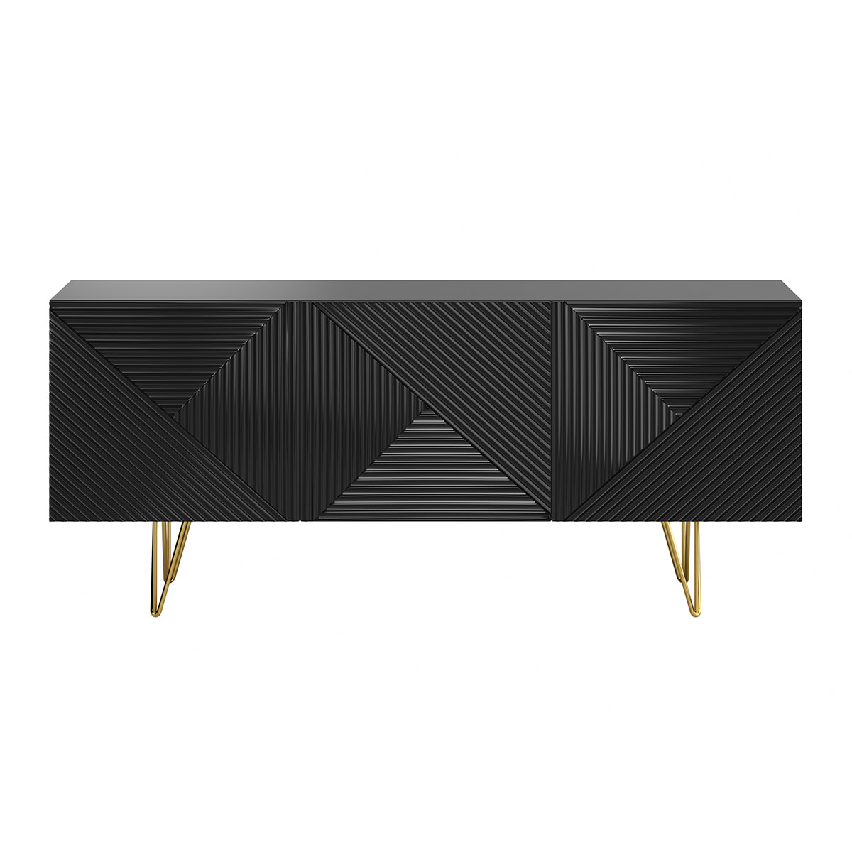 Buffet design gravé noir et métal doré 3 portes L160 cm OZEN