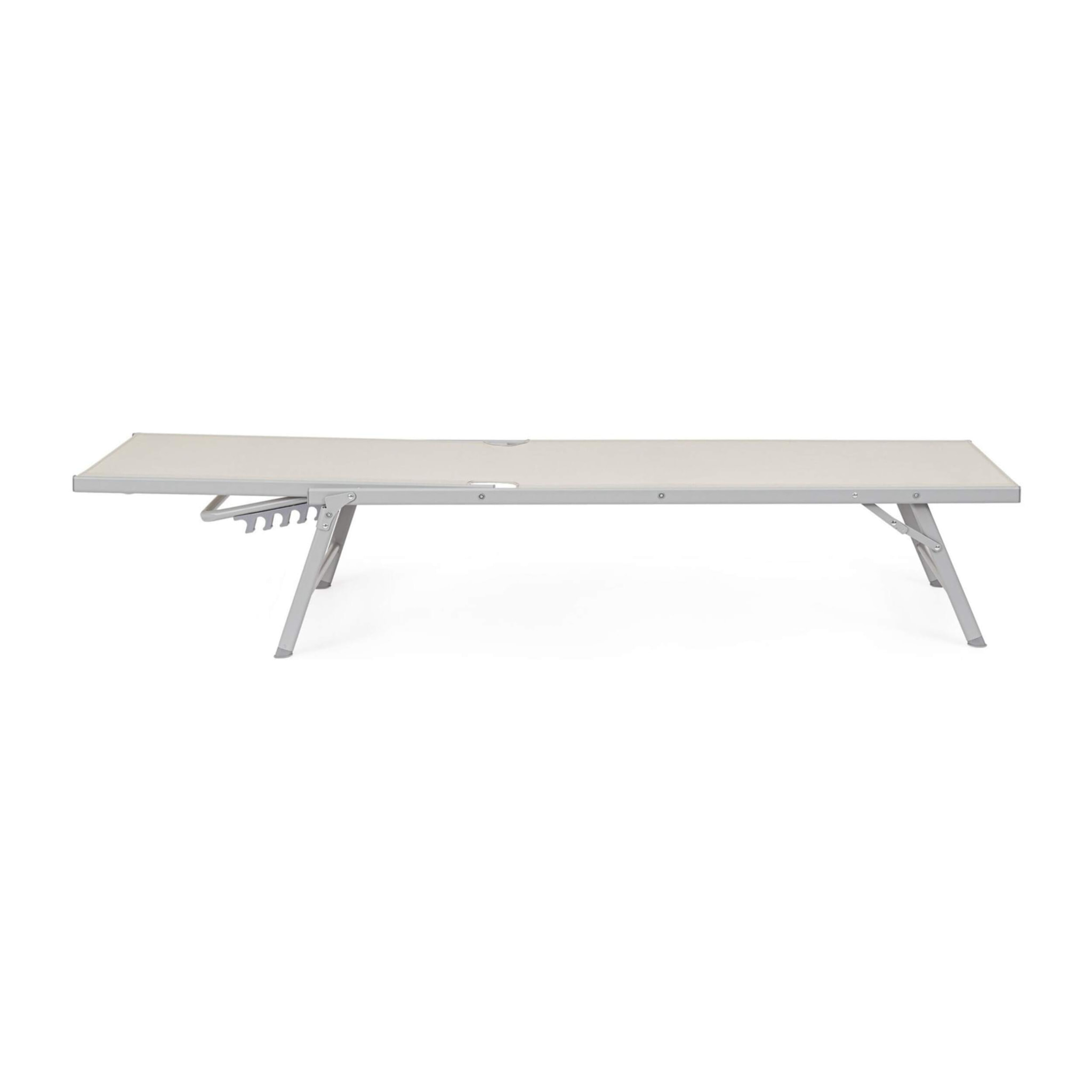 Set di 4 lettini, reclinabili, MACARELLA in alluminio grigio e textilene beige, pieghevoli