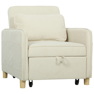 Fauteuil chauffeuse convertible inclinable repose-pieds rétractable intégré tissu beige clair