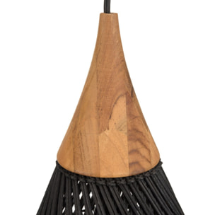 SIXTINE - Suspension 'goutte' 25x25cm en rotin couleur noire et teck