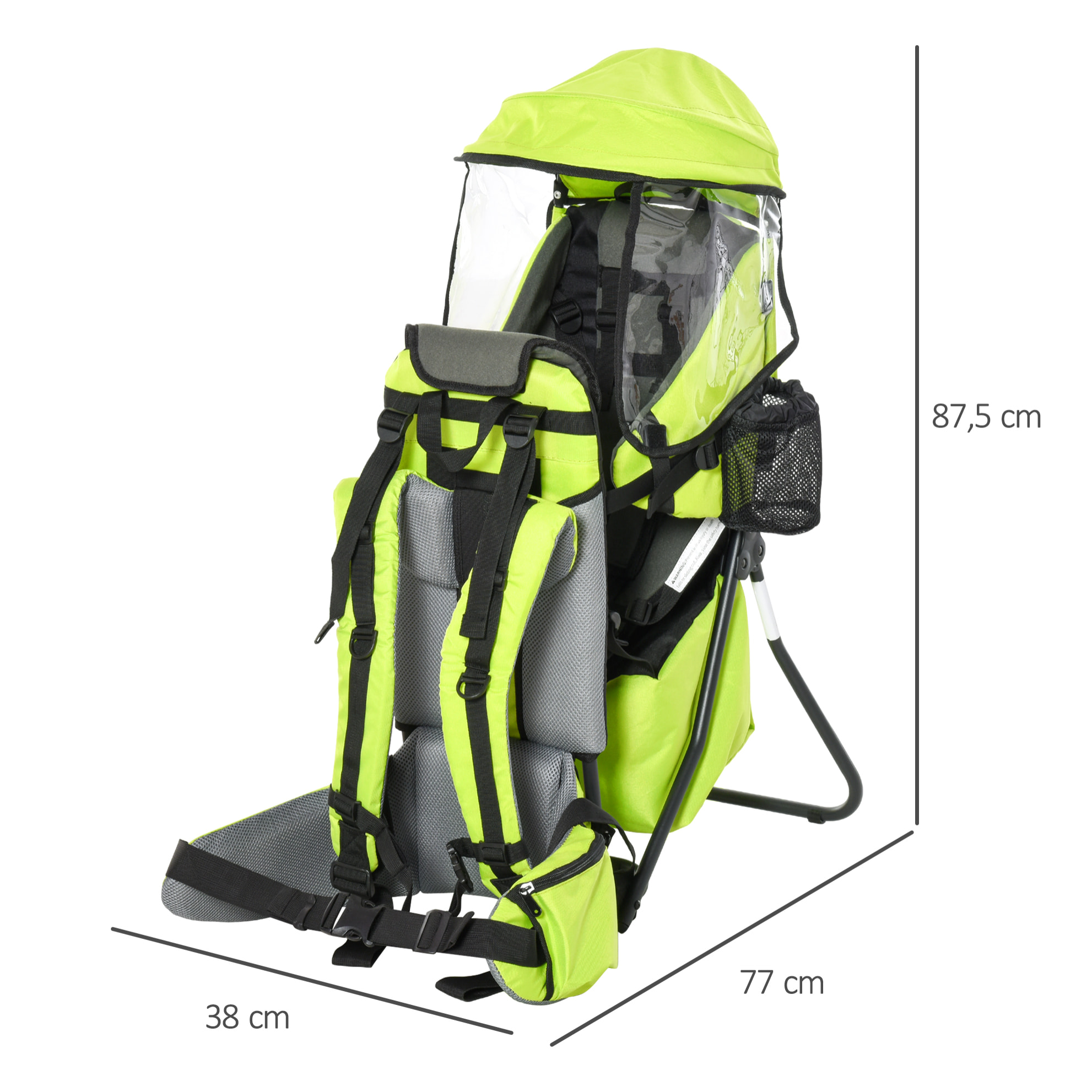 Mochila Portabebés Plegable Portador de Bebé con Techo Impermeable Base de Soporte y Múltiples Bolsillos para 6-36 Meses Carga 15 kg 38x77x87,5 cm Verde Claro