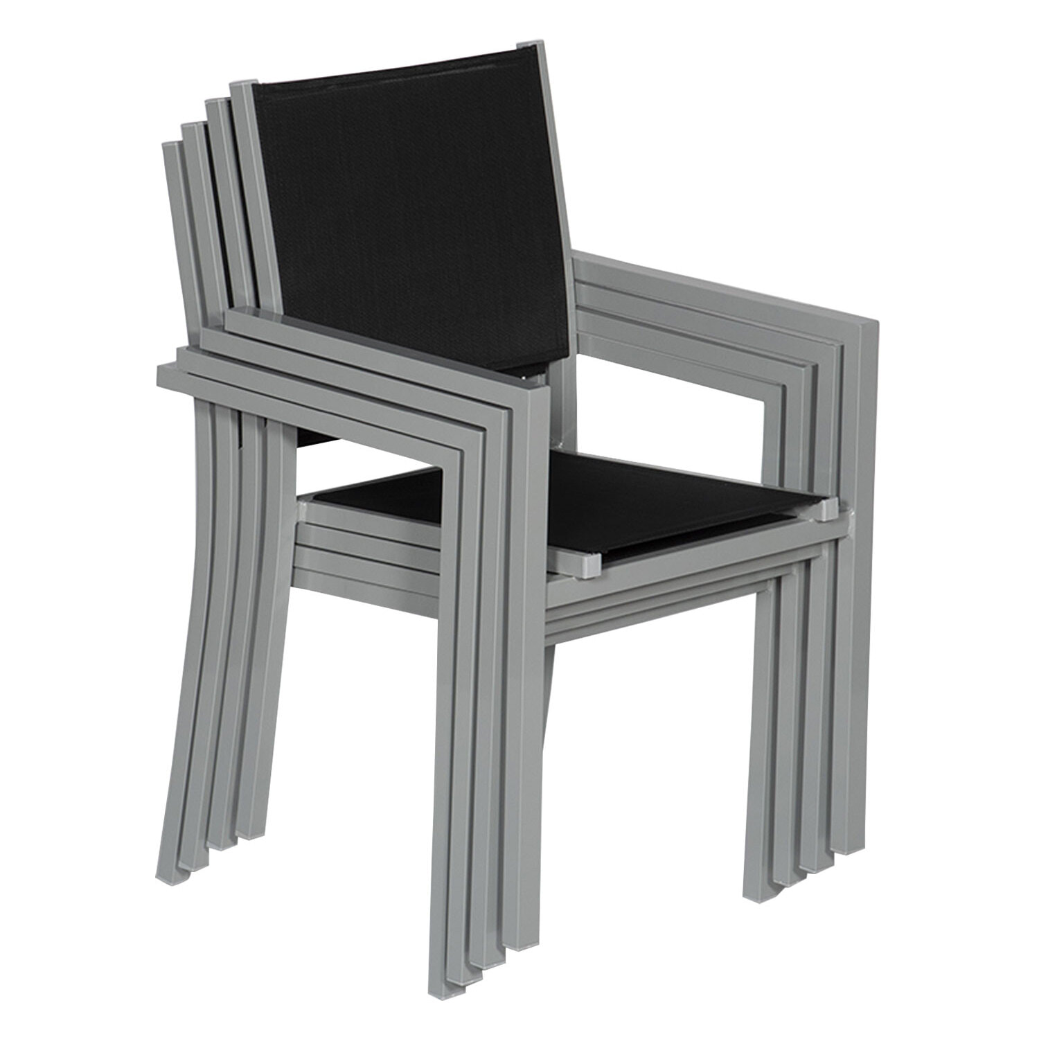 Lot de 10 chaises en aluminium gris - textilène noir