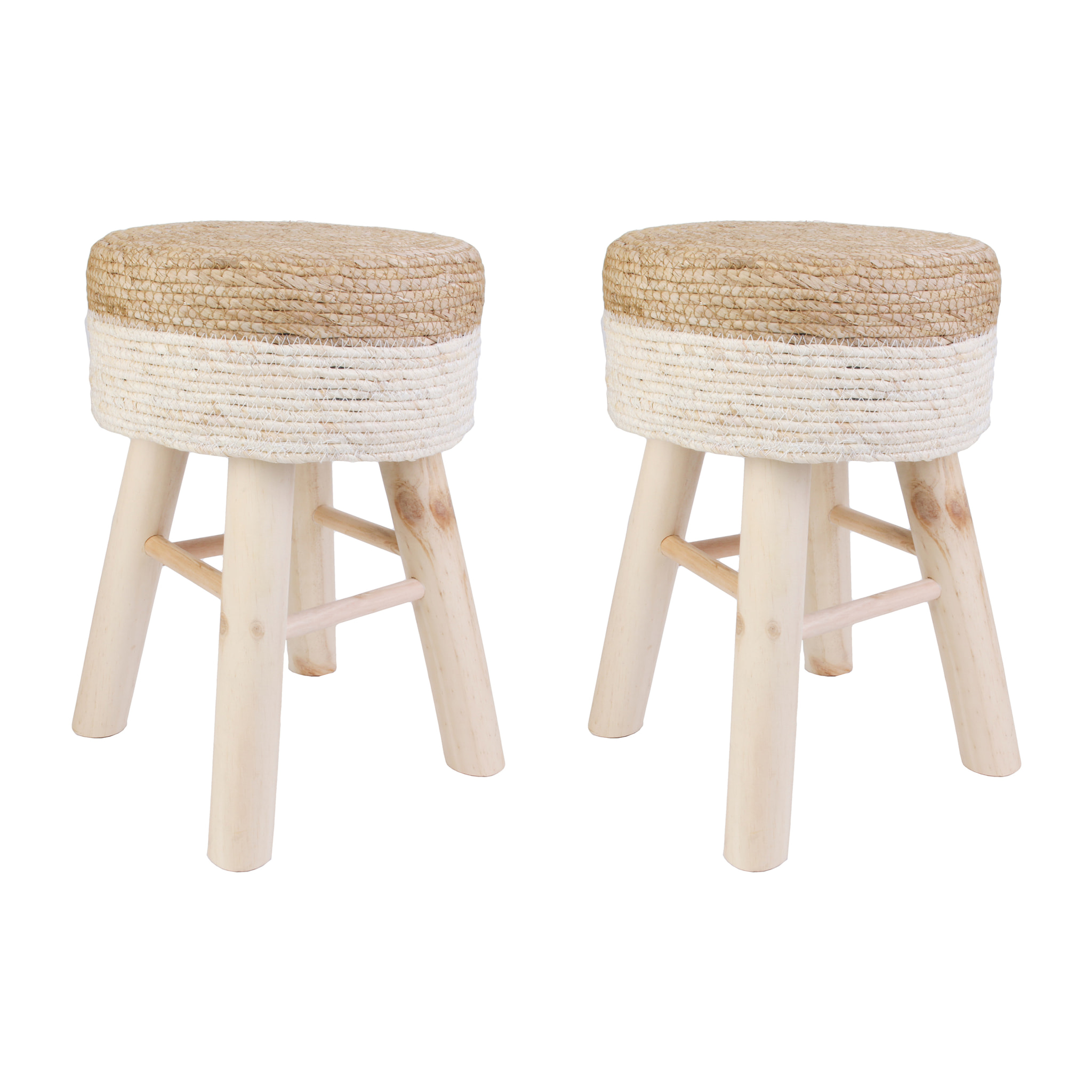 Tabouret Tresse Beige - Lot De 2