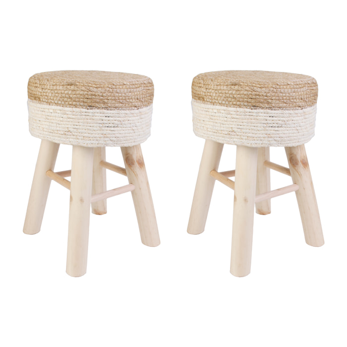 Tabouret Tresse Beige - Lot De 2