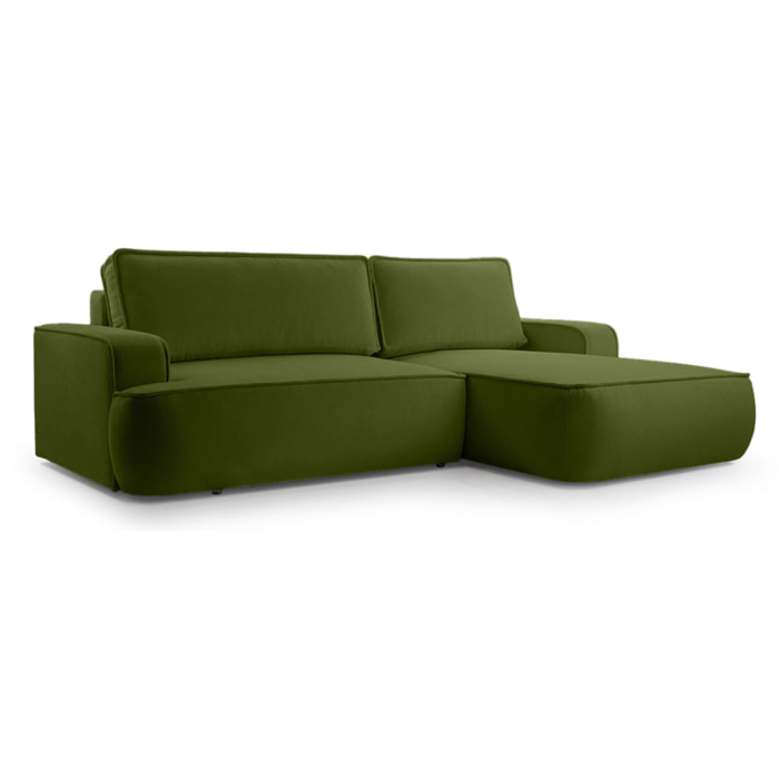 Nessino - canapé d'angle droit 4 places - convertible avec coffre - en tissu texturé - Vert