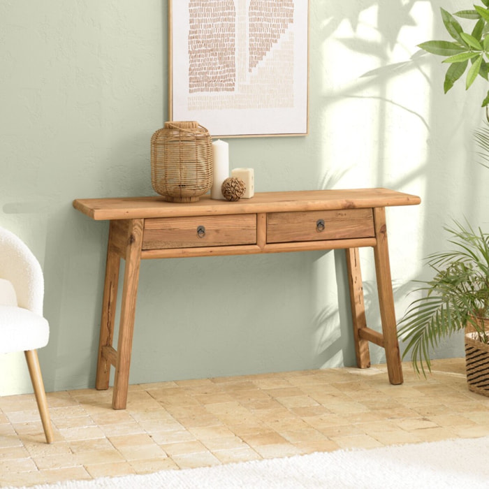 SANDY - Console 2 tiroirs bois pin recyclé