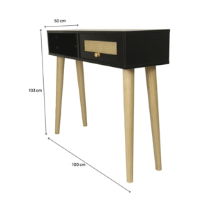 Console cannage "Marine" - 100 x 29 x 81 cm - Noir