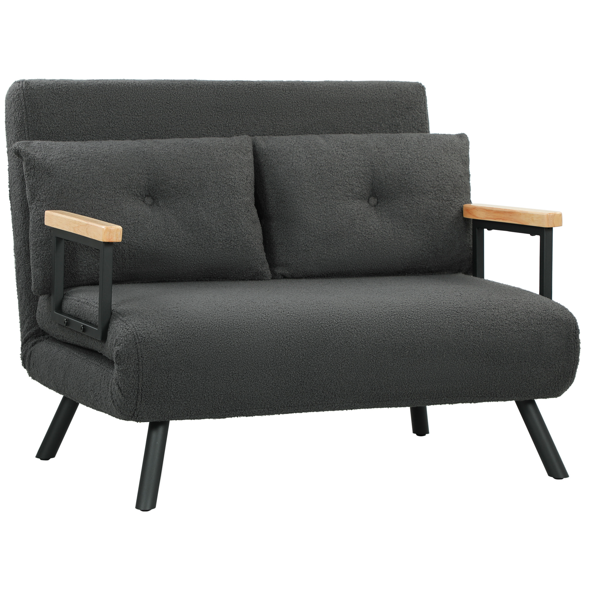 Sofá Cama de 2 Plazas 4 en 1 Sofá Cama Plegable Tapizado en Borreguito con Respaldo Ajustable de 5 Niveles y Almohadas Acolchadas para Oficina Dormitorio Salón 102x73x81 cm Gris Oscuro
