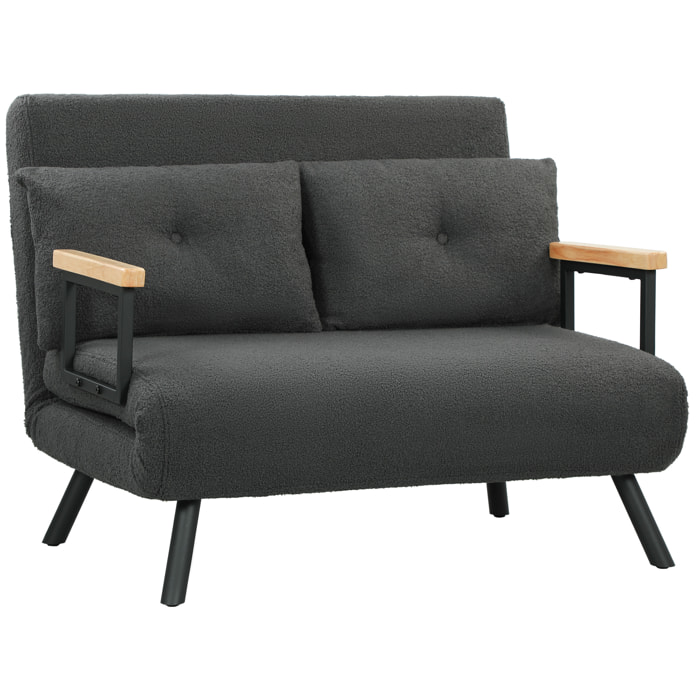 Sofá Cama de 2 Plazas 4 en 1 Sofá Cama Plegable Tapizado en Borreguito con Respaldo Ajustable de 5 Niveles y Almohadas Acolchadas para Oficina Dormitorio Salón 102x73x81 cm Gris Oscuro