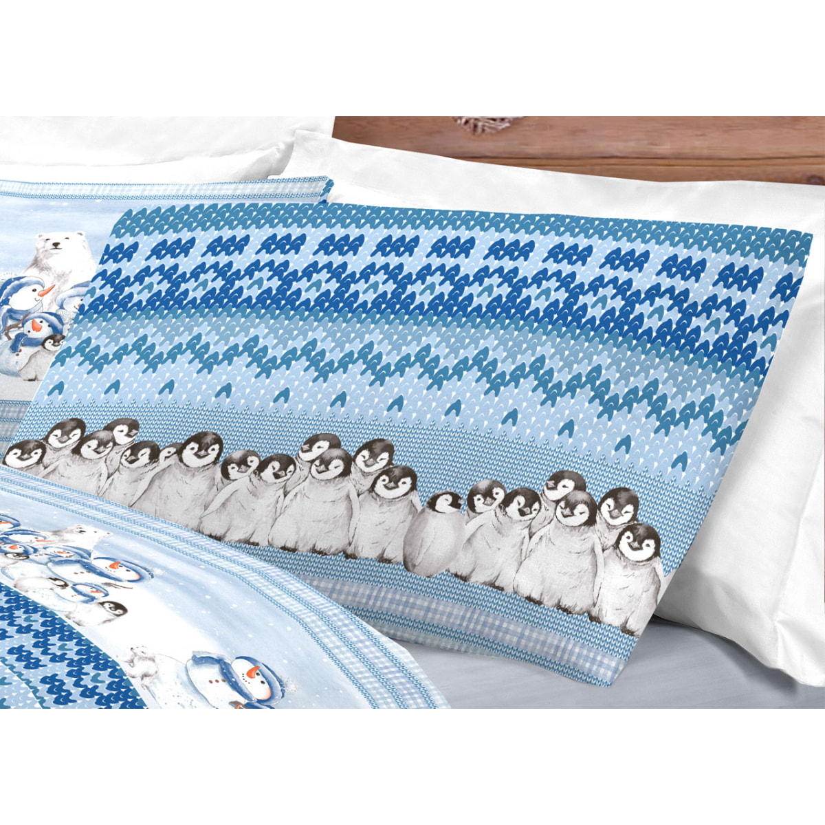 Completo Lenzuola 100% Cotone Inverno Polare Azzurro