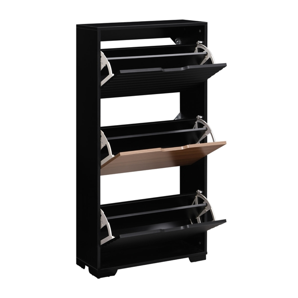 Scarpiera in legno con 3 ante a ribalta noce e nero 63x26x125 cm – Toledo