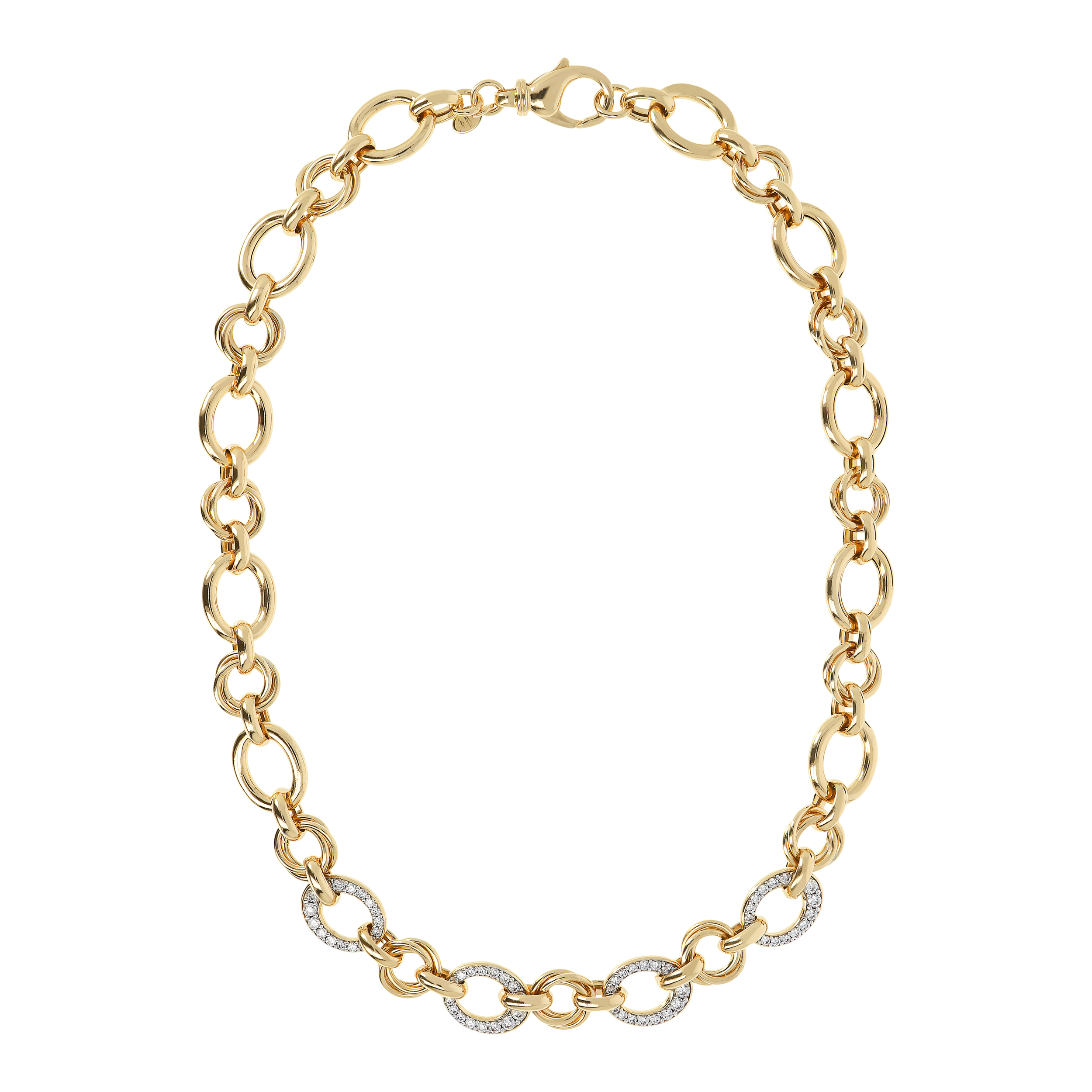 Collana Golden a Maglie Alternate Tonde ed Elementi Pavé in Cubic Zirconia