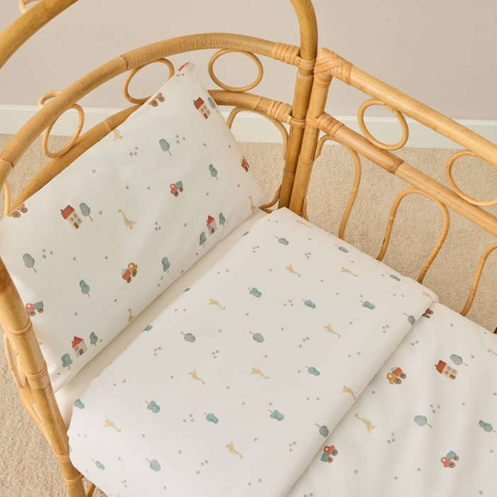 Funda nórdica de algodón percal 180 hilos con casitas y gansos Itas color blanco 100% Algodón percal