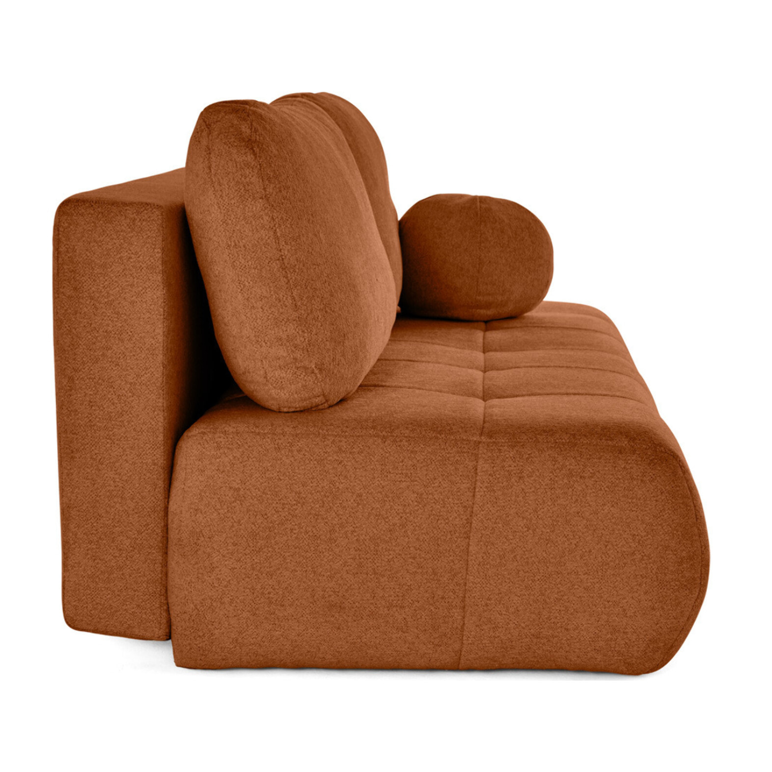 Bowie - canapé 3 places convertible coffre + coussin rond inclus en tissu texturé - Terracotta