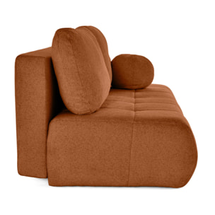 Bowie - canapé 3 places convertible coffre + coussin rond inclus en tissu texturé - Terracotta