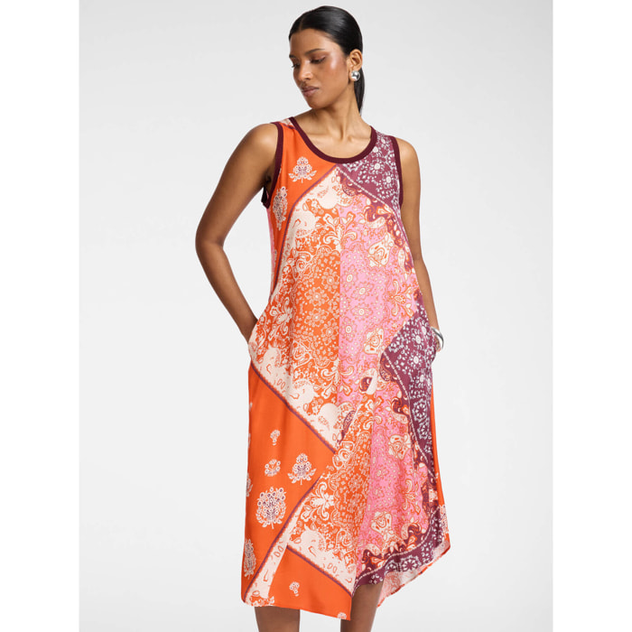 Elena Mirò - Vestido largo estampado en viscosa - Naranja sol