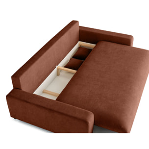 Pivoine - canapé droit 3 places - convertible avec coffre - en velours texturé - Terracotta