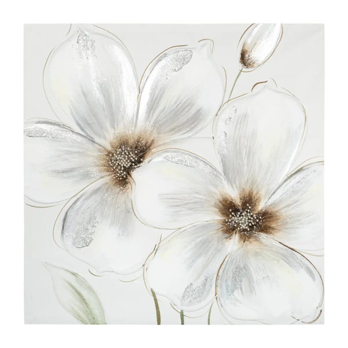 Toile peinte "Fleurs" encadrée 48x48 cm