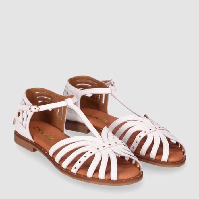 Sandalias de Piel - Blanco - Tacón: 1 cm