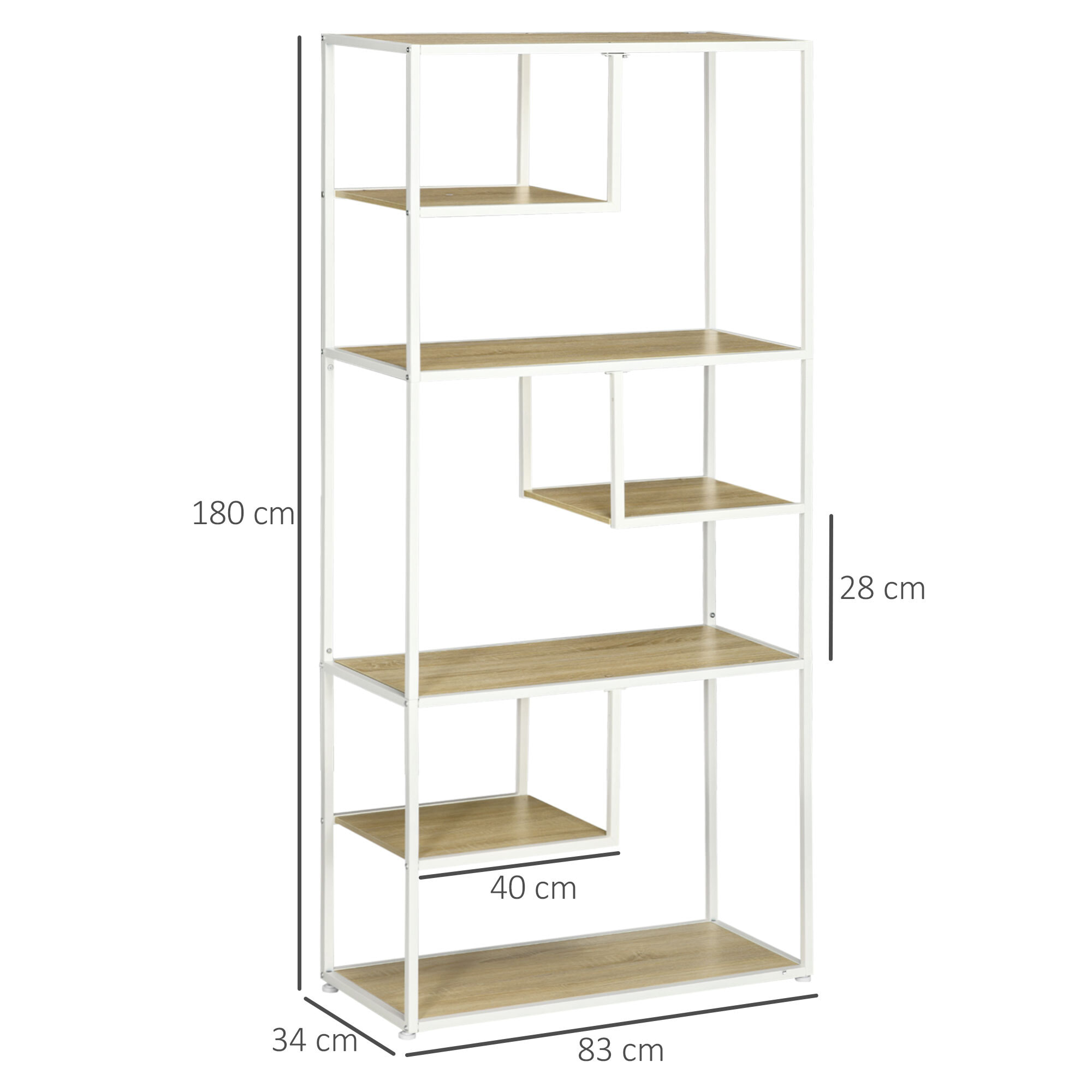 Bibliothèque étagère de rangement à 7 niveaux style industriel acier bois clair