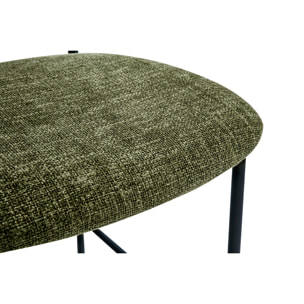 Tabourets design en tissu effet velours texturé vert kaki, métal noir et cannage rotin (lot de 2) MIRANDA