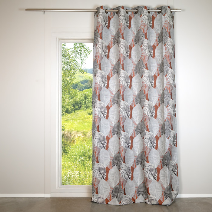 Rideau jacquard motif feuilles de ficus - Brique