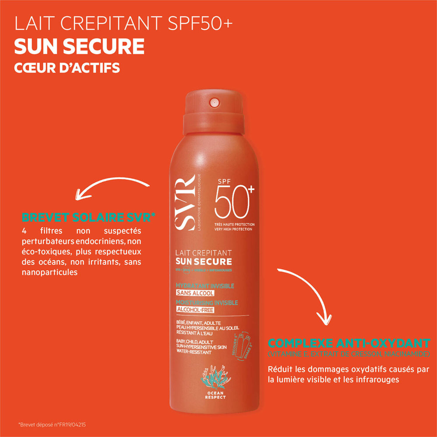 Sun Secure - Lait Crépitant Hydratant Invisible Sans Alcool SPF50+ 200 ml