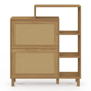 Meuble chaussures Erin 2 portes cannage avec étagères - 12 paires