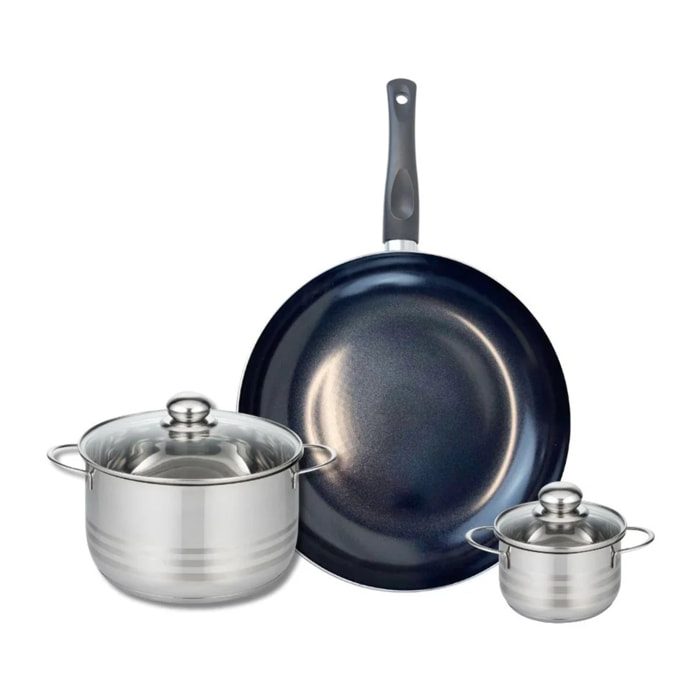 Ensemble de 1 Poêle de cuisson 32 cm et 2 faitouts 12 et 20 cm Elo Prima Brillant
