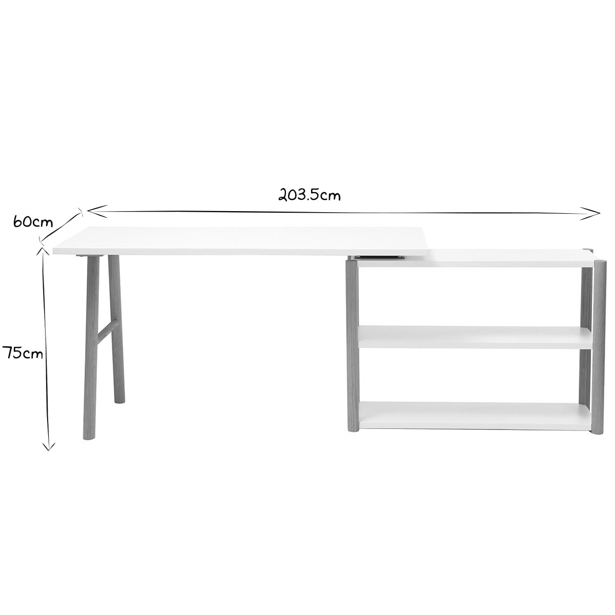 Bureau modulable scandinave blanc et bois chêne massif L140-203 cm GILDA