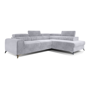 Talisay - canapé d'angle droit - 5 places - convertible avec coffre - en velours - Gris clair
