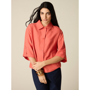 Oltre - Chaqueta camisa mezcla de lino - Naranja sol