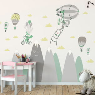 Stickers muraux enfants - Décoration chambre bébé - Autocollant Sticker mural géant enfant montagnes scandinaves ANIMAUX SALTIMBANQUES