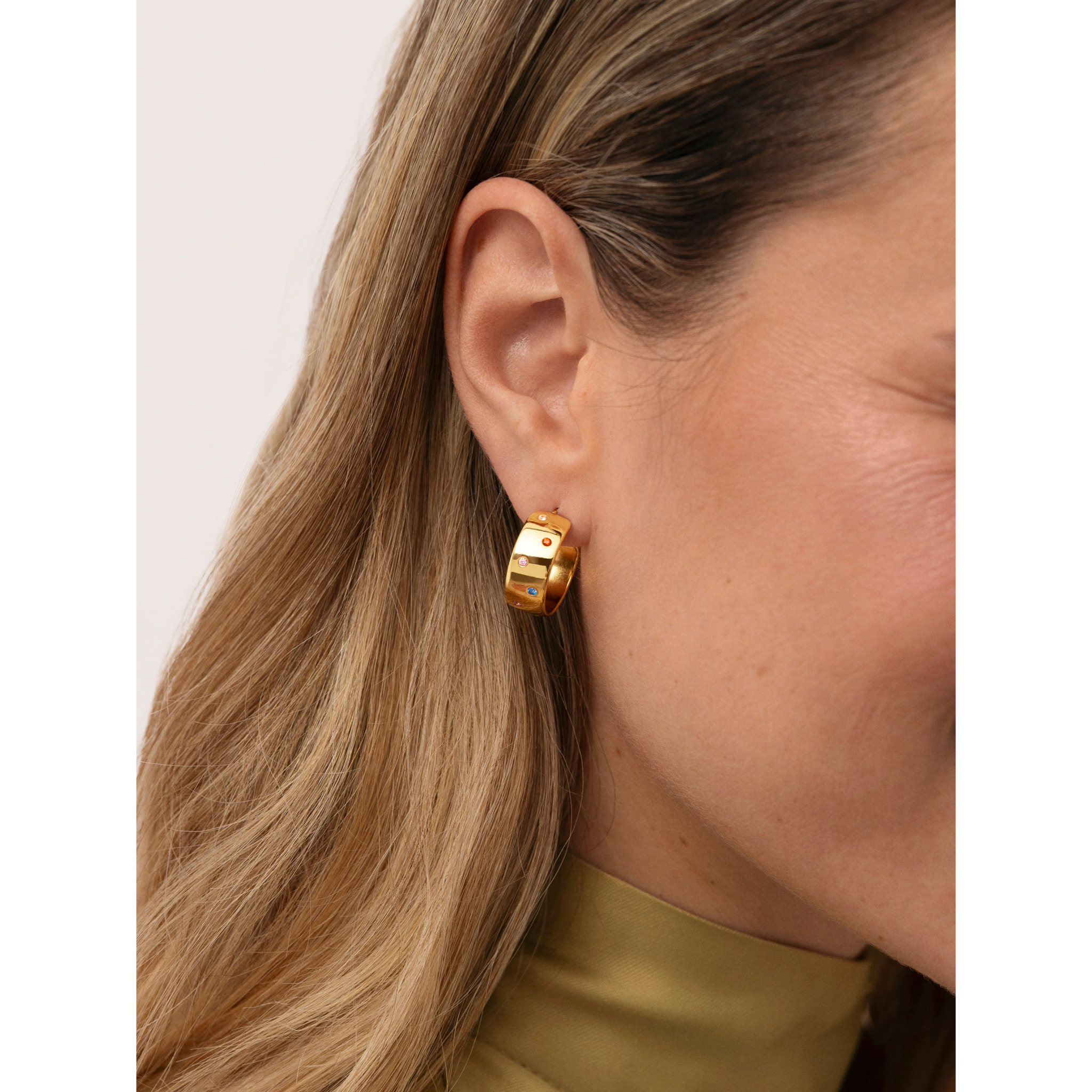 Pendientes Aro Curve Rainbow Acero Baño Oro