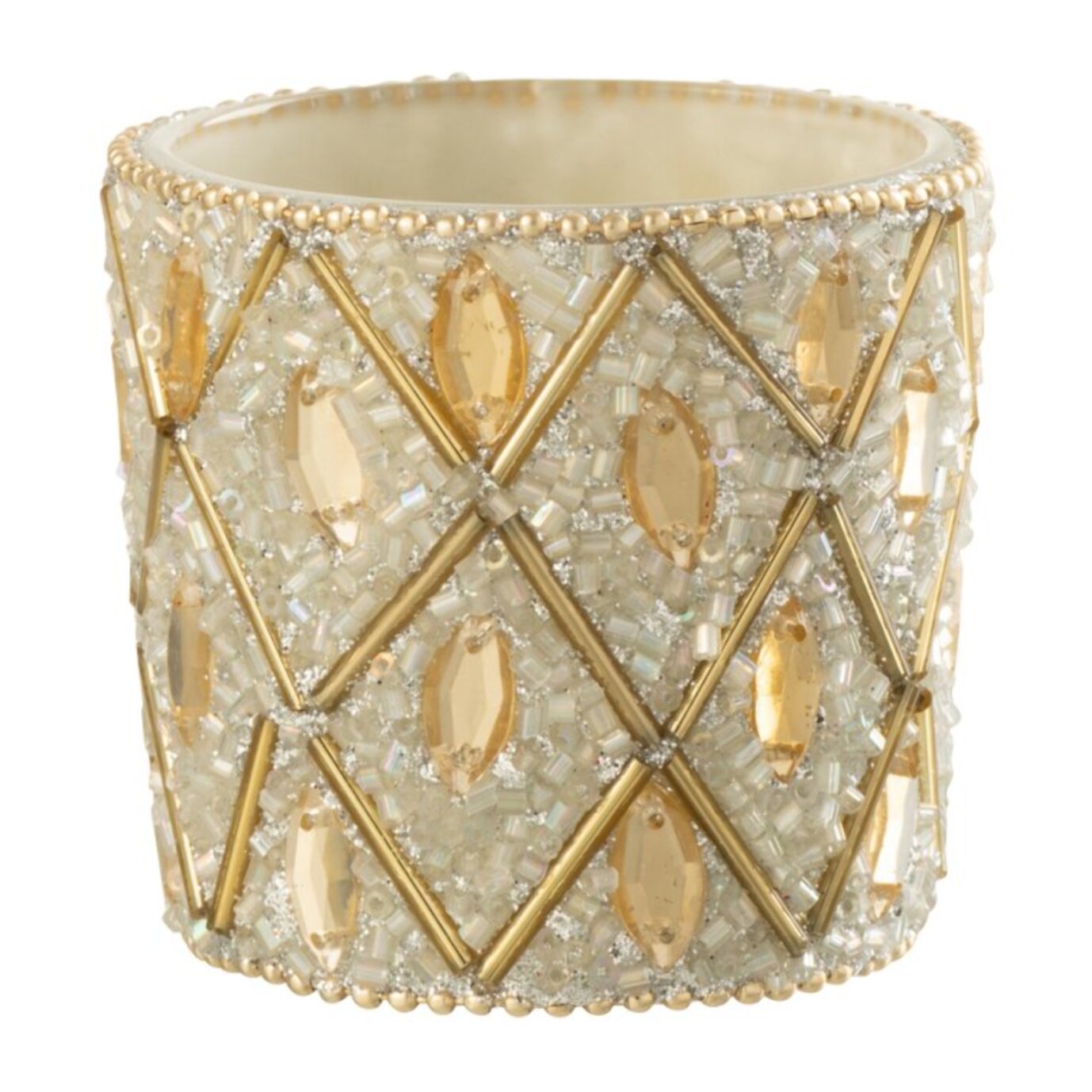 J-Line photophore - verre/Perles - blanc/or - small