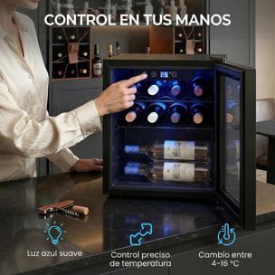 Vinoteca 12 Botellas, Nevera para Vinos con Capacidad de 36 L, Temperatura Ajustable 4-16℃, Puerta de Vidrio, Luz LED, Pantalla Táctil Digital, para Bebidas, Negro