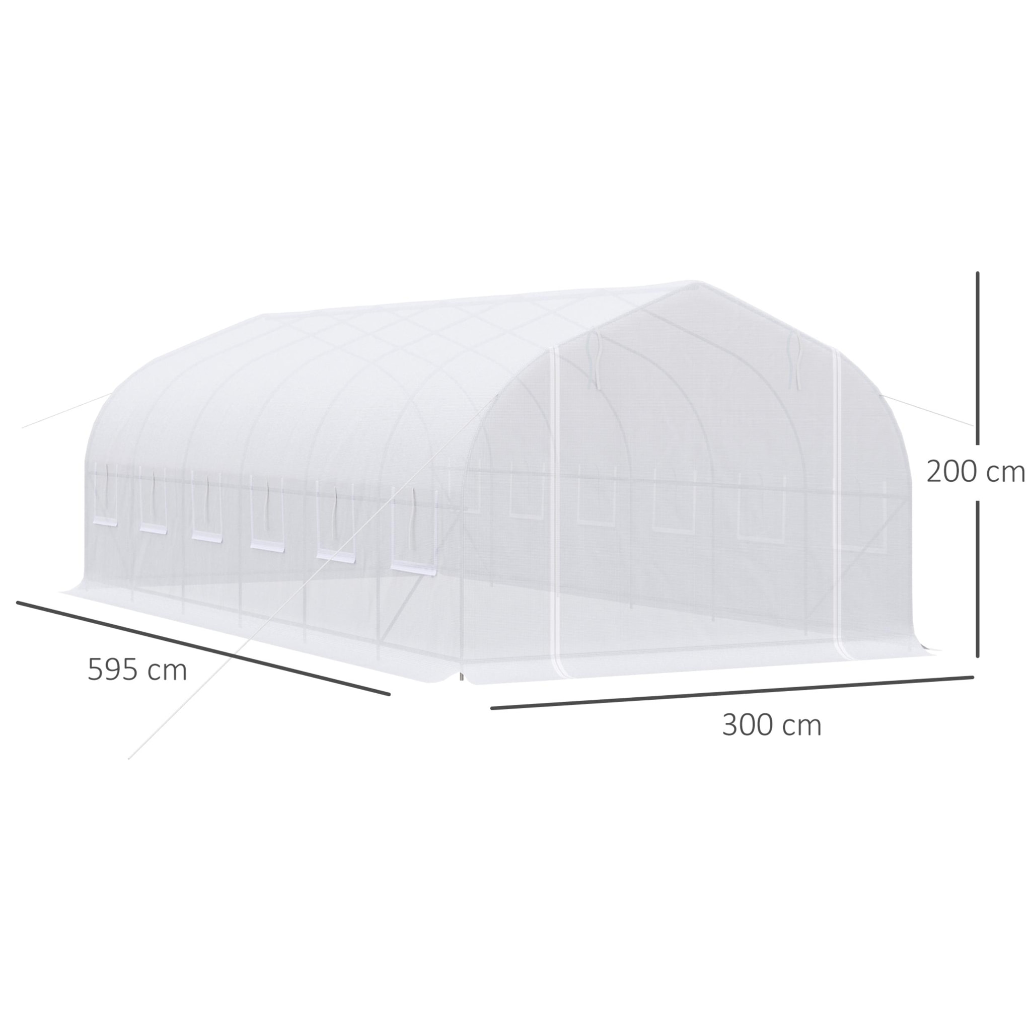 Invernadero de Túnel 595x300x200 cm con 12 Ventanas y Puerta Enrollable blanco