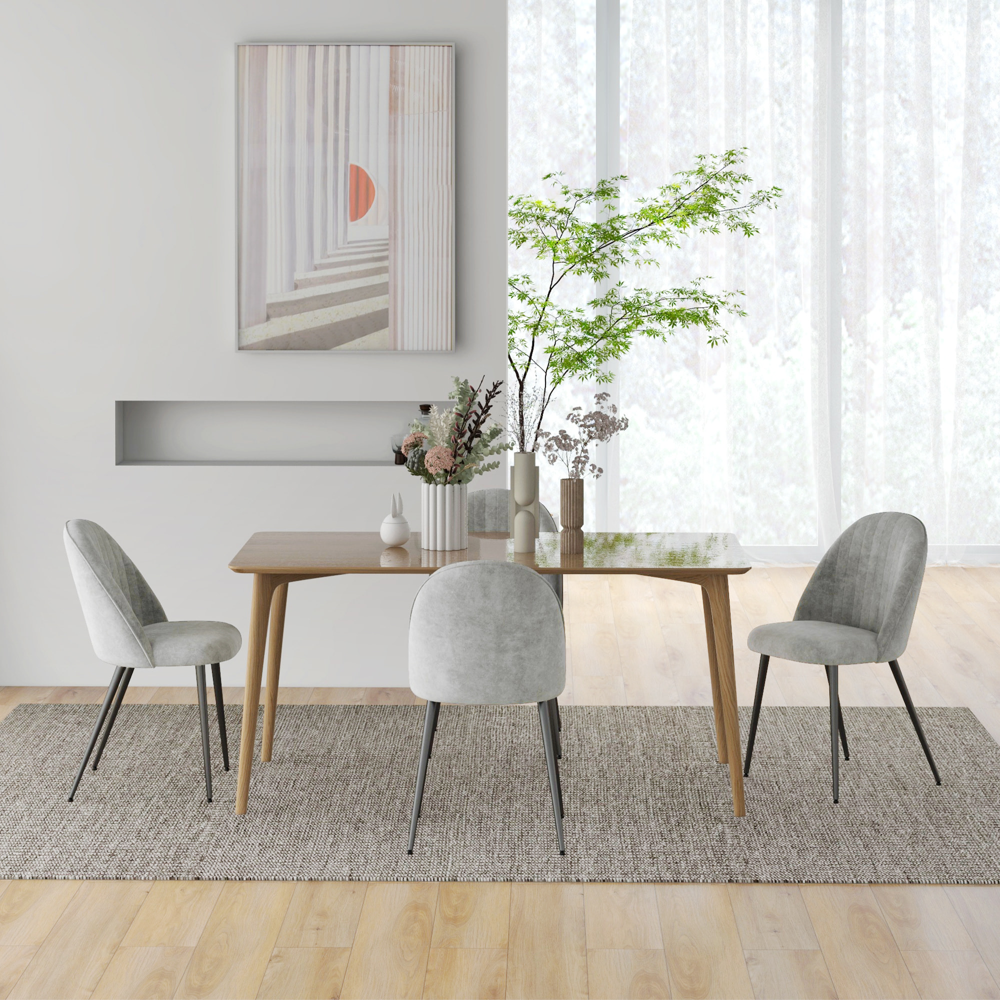 Pack de 4 Sillas de Comedor Modernas, Sillas de Cocina Tapizada en Terciopelo con Respaldo Curvo y Patas de Acero, para Salón, Gris