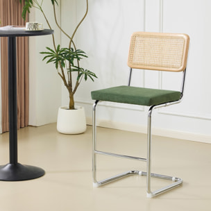Lot de 2 tabourets de bar en cannage et velours côtelé - MUSE