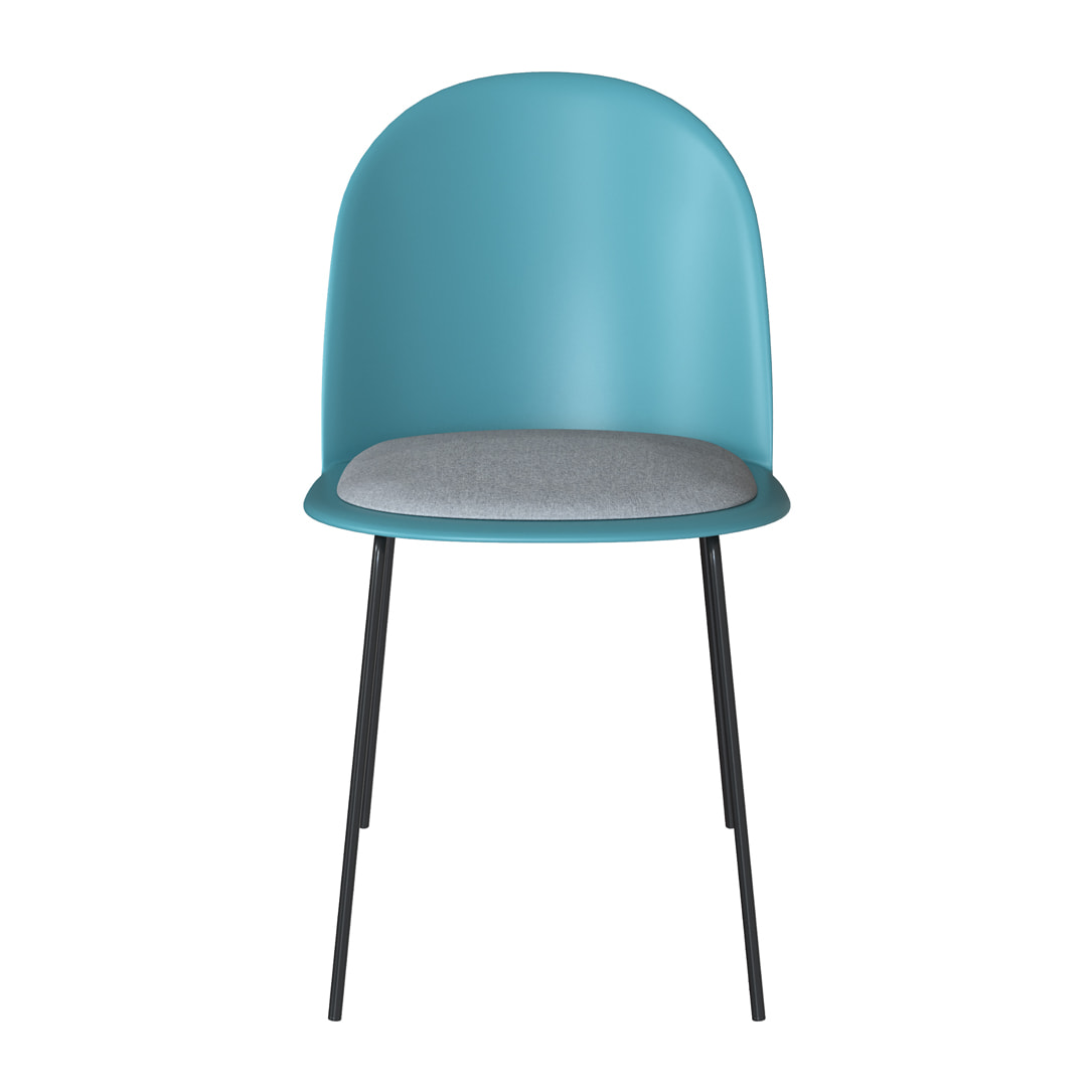Lot de 2 chaises bleues en plastique, tissu gris et pieds en métal - Lulu