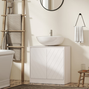 Mueble Bajo Lavabo, Mueble de Baño con 2 Puertas y Estante Ajustable, Armario de Baño para Lavabos con o sin Pedestal, Estilo Vintage, 60x30x59,8 cm, Blanco