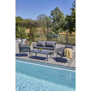 CAMARGUE - Salon de jardin 4 places en corde tissée et aluminium