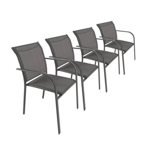 Lot de 4 fauteuils de jardin AMARA en aluminium et textilene anthracite. 62 x 55 x 84 cm