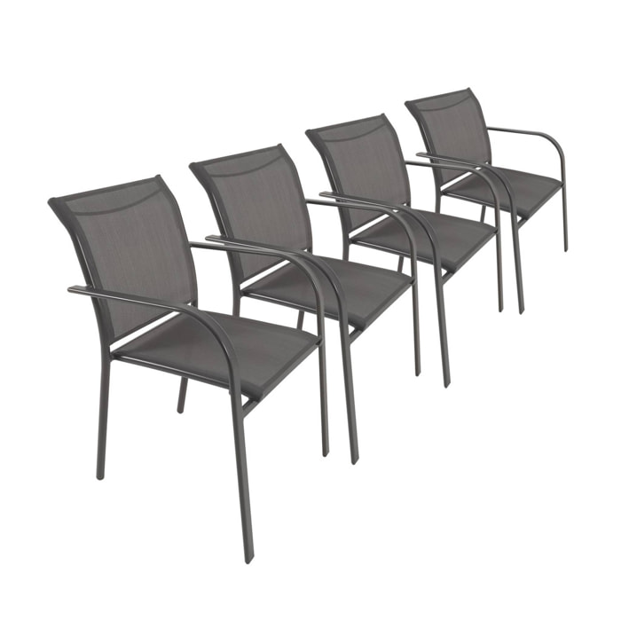 Lot de 4 fauteuils de jardin AMARA en aluminium et textilene anthracite. 62 x 55 x 84 cm