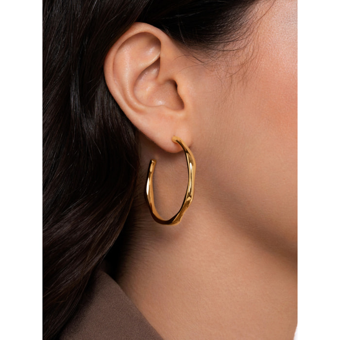 Pendientes Aro Bamboo Acero Baño Oro
