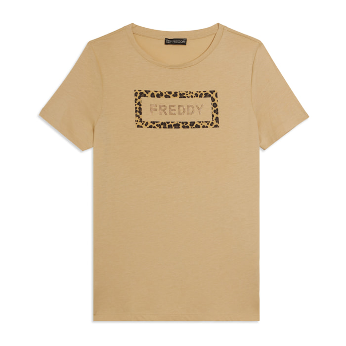 T-shirt Manica Corta con Grafica Animalier e Logo FREDDY