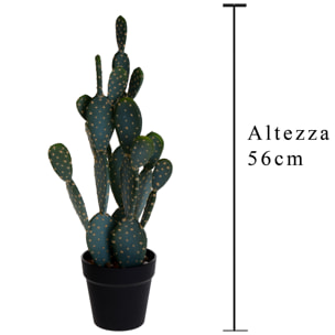 Cactus Opunthia Con Vaso. Altezza 56 Cm - Pezzi 1 - 14X56X14cm - Colore: Verde - Bianchi Dino - Piante Artificiali