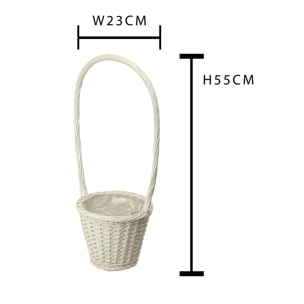 Cesto In Materiale Rattan Willow Con Manico. Altezza 55 Cm - Pezzi 4 - 23X55X23cm - Colore: Bianco - Bianchi Dino - Cesti A Cachepot