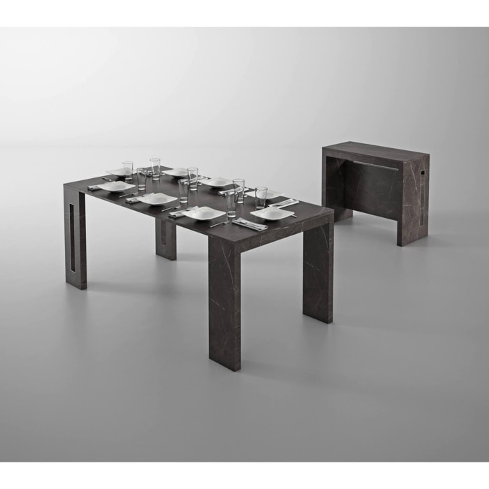 Tavolo allungabile Glicine, Tavolo da pranzo estensibile, Consolle multiuso con allunghe, 100% Made in Italy, Cm 186x80h76, Marmo Nero